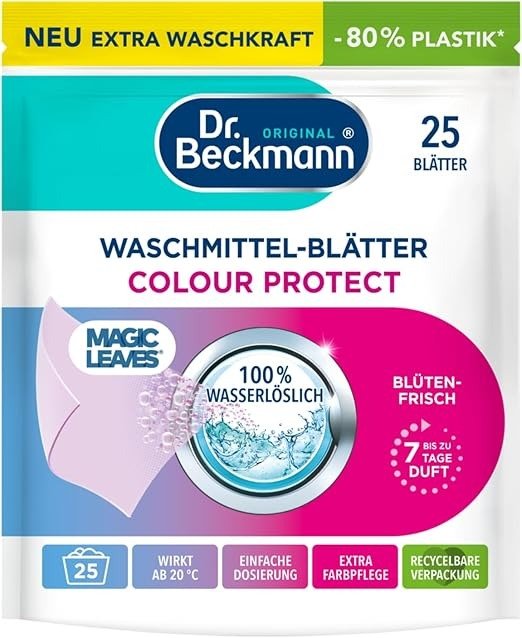 Dr. Beckmann Magic Leaves Colour Detergent Sheets, Practical and Pre-Dosed Wash Sheets, Easy to Carry, Storage and Use, 25 Sheets