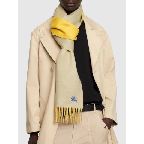 BurberryLogo刺绣双色羊绒围巾