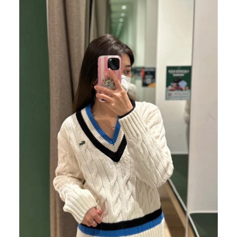 Lacoste麻花+学院风 Buff叠满 就很减龄学院风毛衣