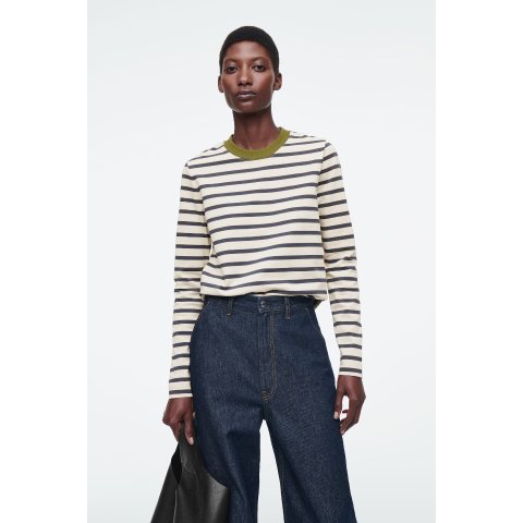 COS领口拼色牛油果！巨美！条纹上衣 