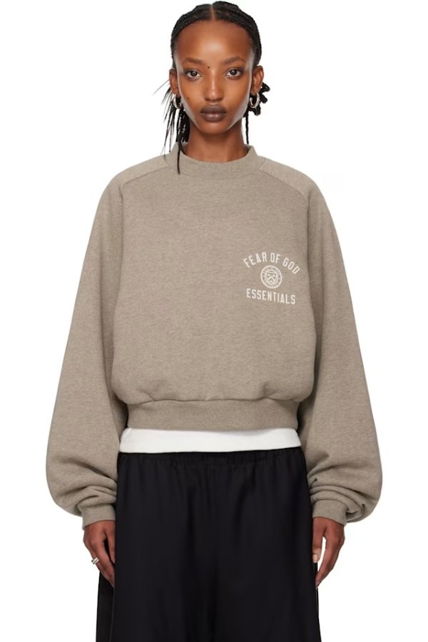 灰色 Cropped Crewneck 套头衫