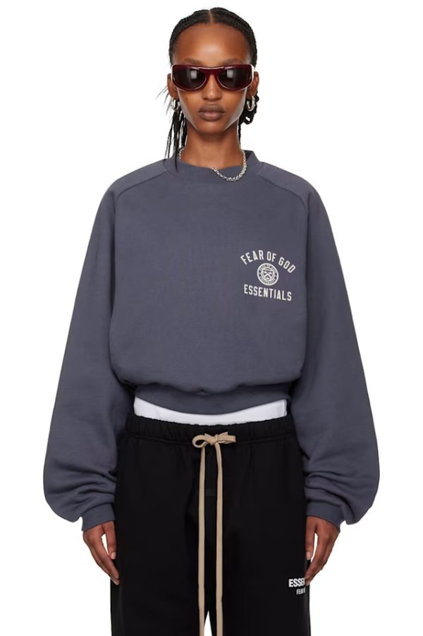 海军蓝 Fleece Cropped Crewneck 套头衫