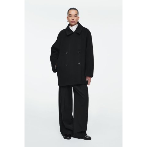 COS码全！羊毛双排扣短大衣