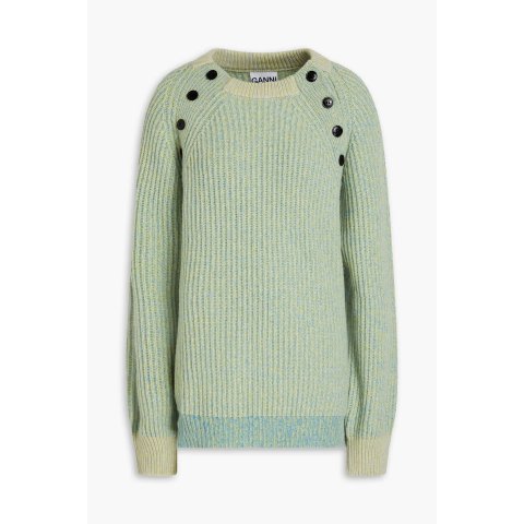 Ganni抹茶绿！羊毛混纺羊毛毛衣