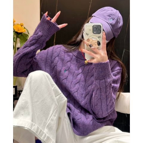 Polo Ralph Lauren紫色麻花毛衣