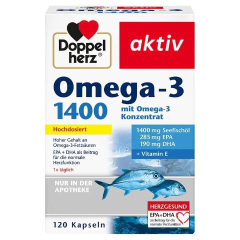 120粒，药店专供，高含量浓缩版，€0.12/天Omega-3 1400鱼油