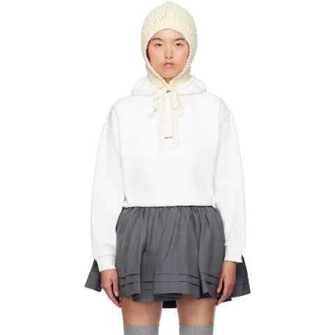 白色刺绣连帽衫