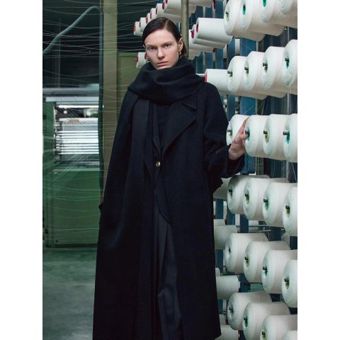 GOELIA黑色羊毛大衣 