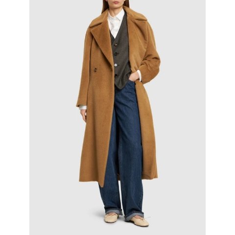 Alberta Ferretti系腰带羊驼毛长款大衣