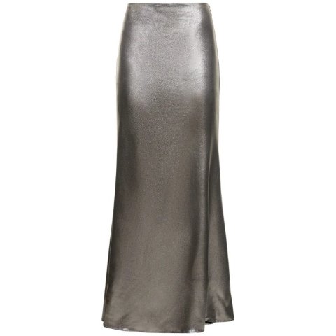 Rotate金属色垂褶超长半身裙