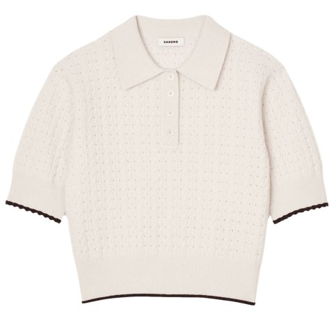 Sandro撞色绲边短款针织衫