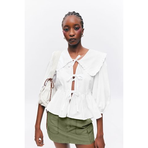 Ganni平替呀娃娃领衬衫