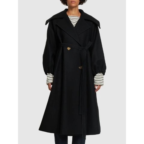 Jean Patou系腰带羊毛双排扣风衣