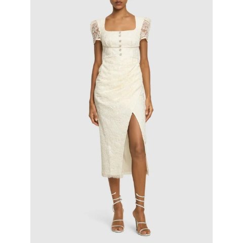 Self-Portrait蕾丝短袖迷笛连衣裙