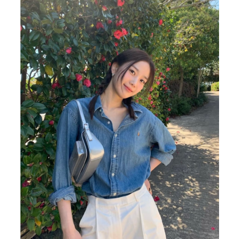 Polo Ralph Lauren韩国博主都在穿 小马蓝色衬衫