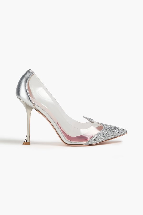 Embellished metallic leather, TPU and suede pumps