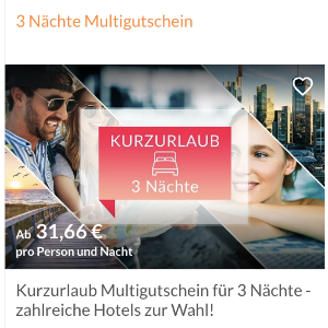 每人每晚才€31.66起Kurzurlaub 3晚酒店折扣卷