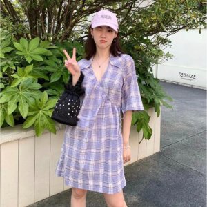 Ganni格子连衣裙