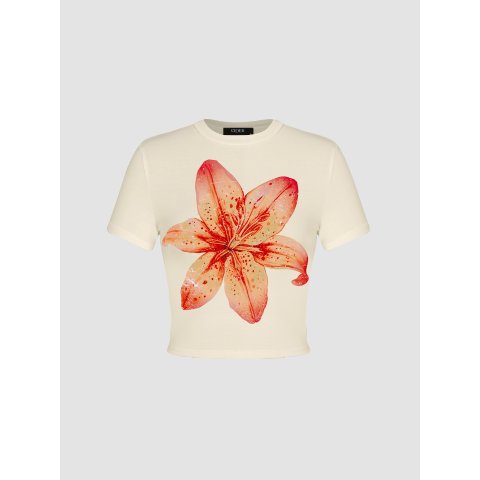 巨大百合印花T恤