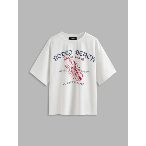 复古龙虾印花T恤