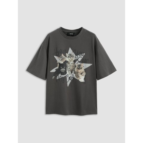 朋克猫猫印花T恤