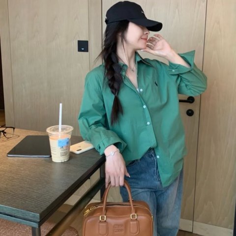 纯棉衬衫 复古绿