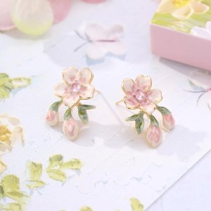 彩釉樱花耳钉