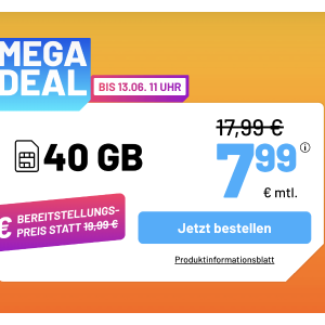 仅立省240欧！📱每月40GB 包月上网+免费电话/短信