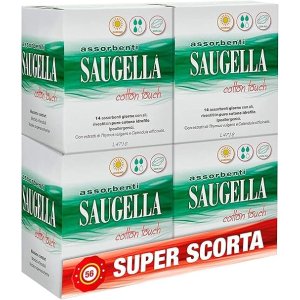 降啦！平均€0.25/片！低敏、抗菌、舒缓Saugella 纯棉日用卫生巾 14片x4盒