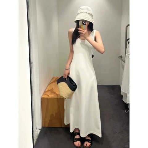 无袖棉质度假长裙