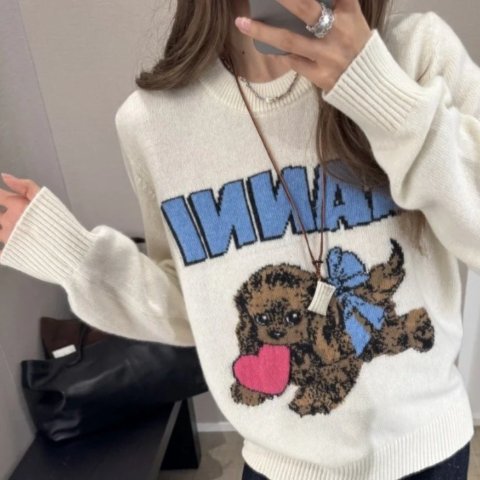 GanniIntarsia 小狗针织圆领毛衣