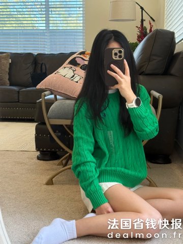 Polo Ralph Lauren巨显白的颜色啊！纽纹针织毛衣绿色