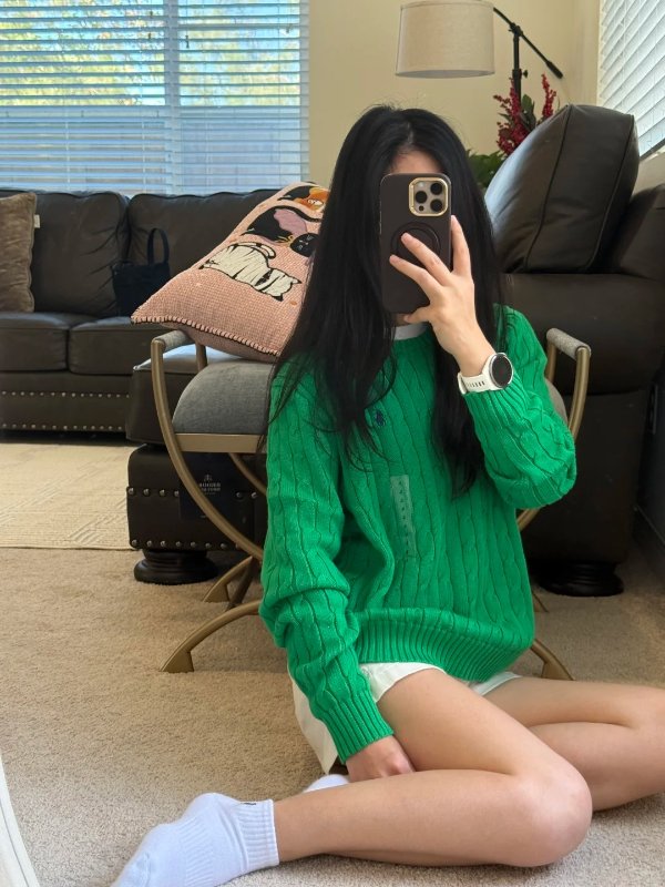 纽纹针织毛衣绿色