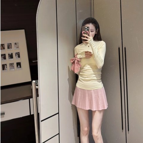 高腰百褶网球短裙 樱花粉