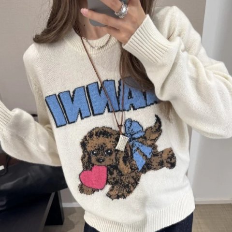 Ganni今年的爆款 @樱桃21家小狗印花羊毛毛衣 