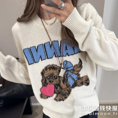 Ganni今年的爆款 @樱桃21家小狗印花羊毛毛衣 