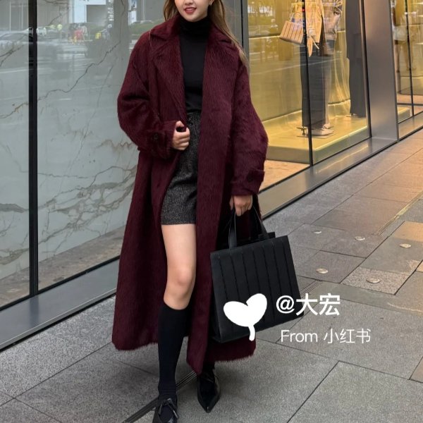 Cherry 羊驼绒羊毛大衣 樱桃色