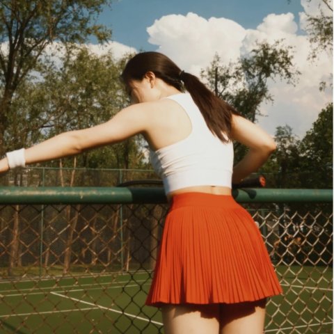 高腰百褶网球裙 红色