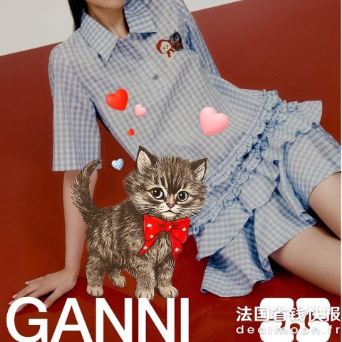 Ganni@ GANNI格子衬衫裙 蓝色