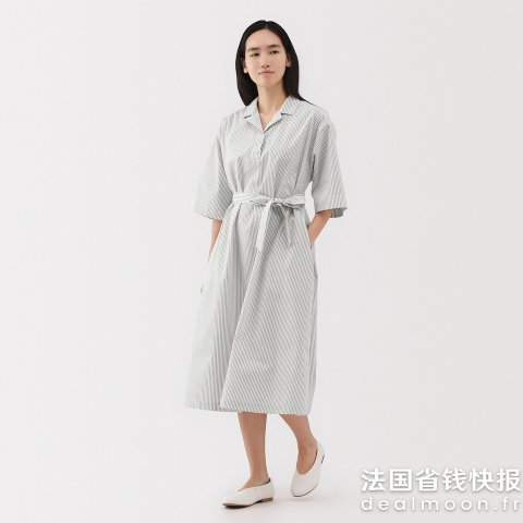 Muji2色可选系带衬衫裙