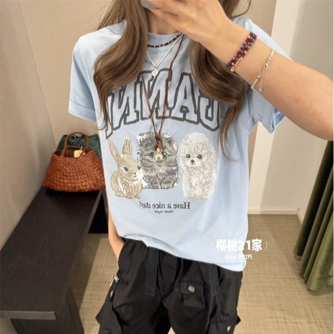 Ganni奶蓝色！@樱桃21家动物印花T恤