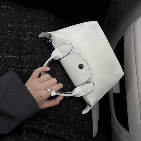 Longchamp白色皮质手提包 