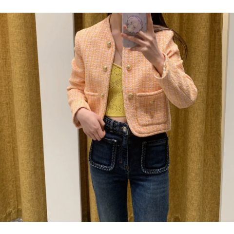 Maje短款格子花尼外套