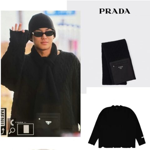 羊毛围巾 黑色带口袋