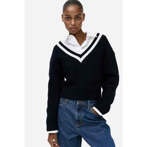 H&M幻视toteme女士V领套头衫 海军蓝