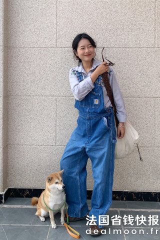 直筒蓝色背带裤