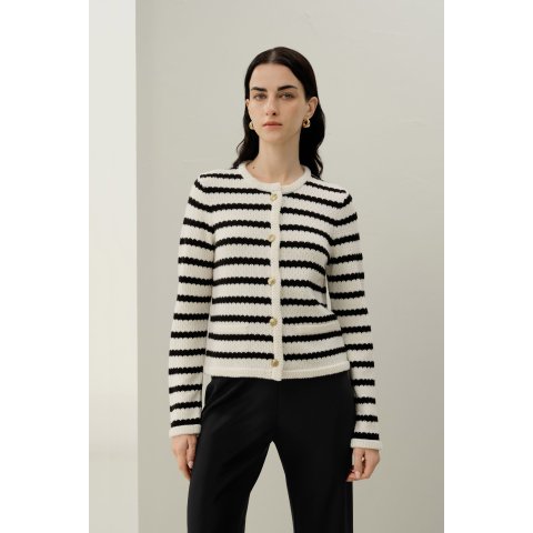 条纹开衫 美丽诺羊毛