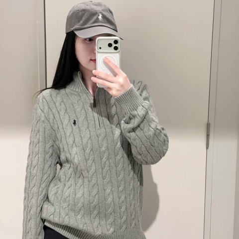 Polo Ralph Lauren拉链款羊毛羊绒灰色毛衣