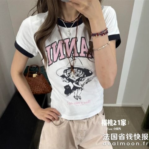 Ganni同系列猫咪款猫咪印花T恤