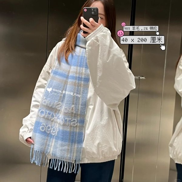 格纹Logo 围巾蓝色